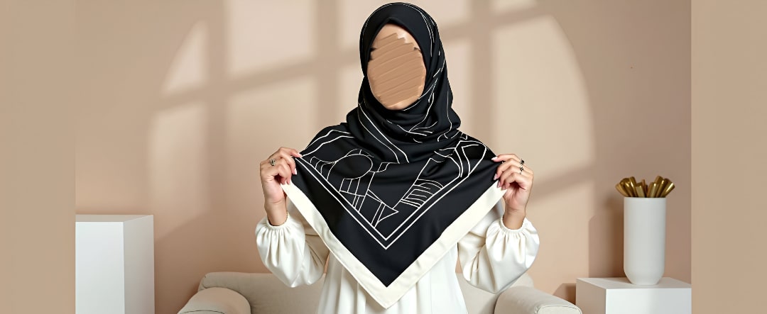 Square Hijab - step-by-step tutorial showing how to wrap and style this elegant hijab look